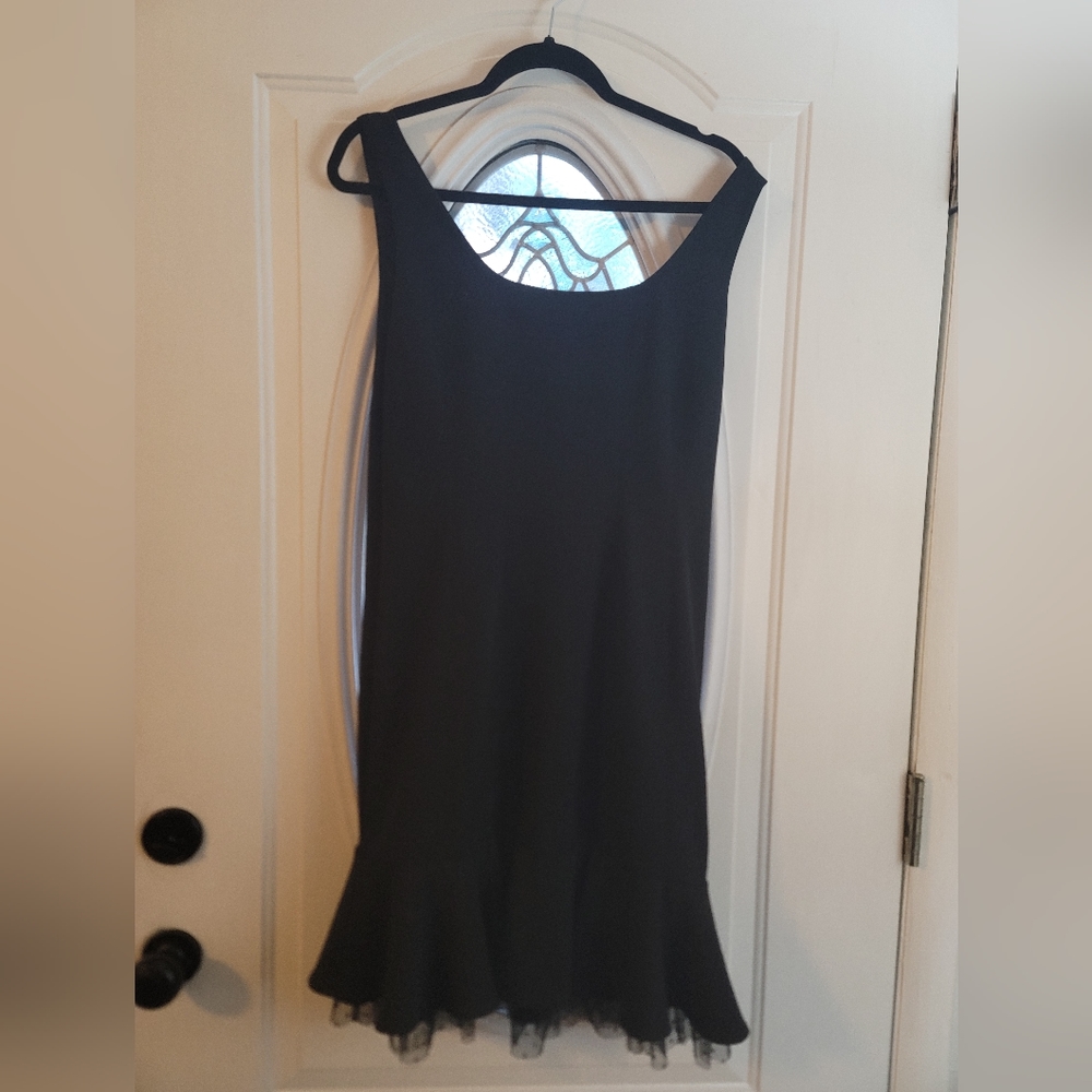 Betsey johnson fit and flair with polka dot lace on hem, black size 10